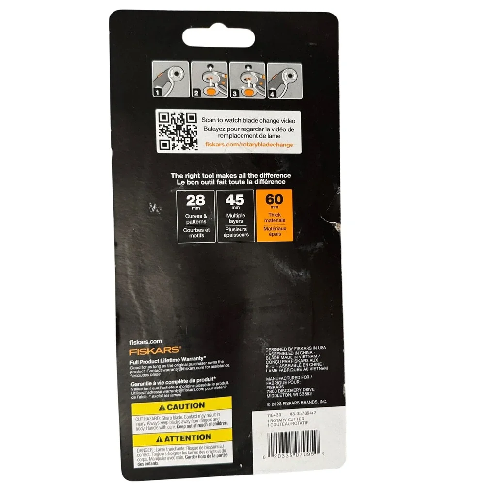 Fiskars 60mm Loop Rotary Cutter Titanium Blade Quick Change Safety Retract